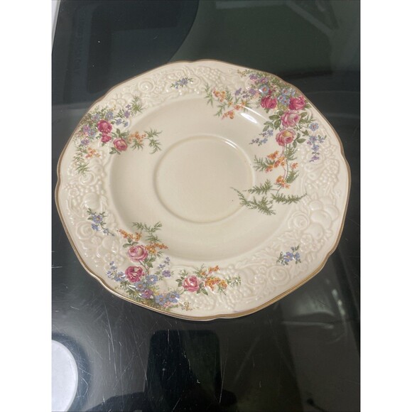 CROWN DUCAL FLORENTINE ROSALIE Embossed CREAM SOUP Saucer 7” ENGLAND C.1930's - Picture 1 of 5